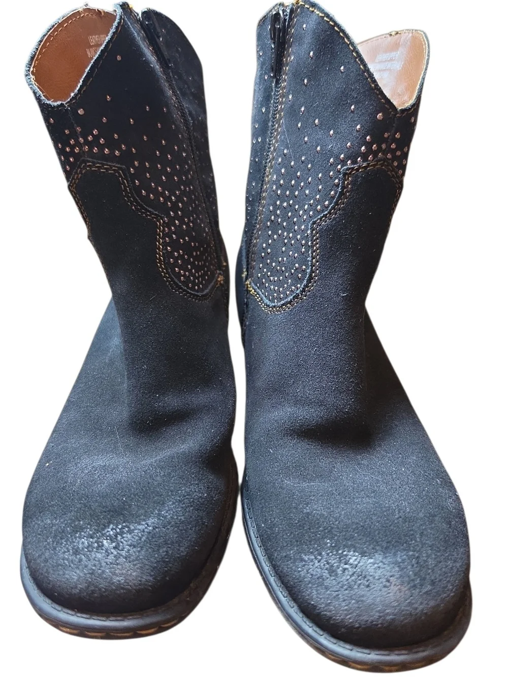 BOC | Black Gold Studded Leather Moto Western Ankle Boots‎ Plaid Lined | 7.5